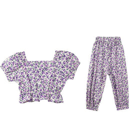 Girls Printed Square Neck Pure Cotton Top With Trouser