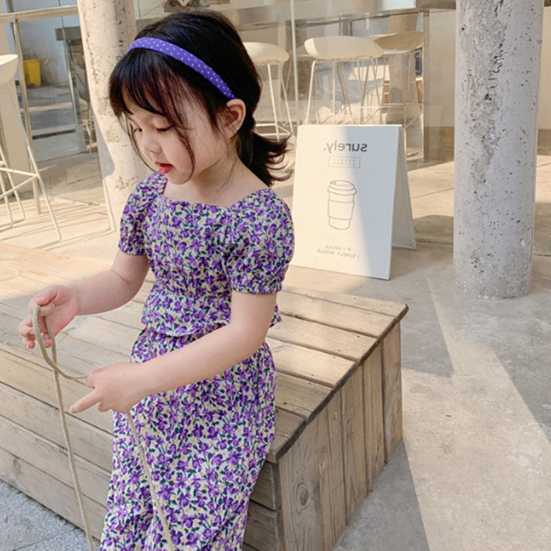 Girls Printed Square Neck Pure Cotton Top With Trouser