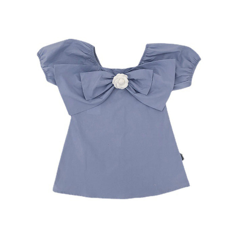Bow detail Puff Sleeves A-Line Dress