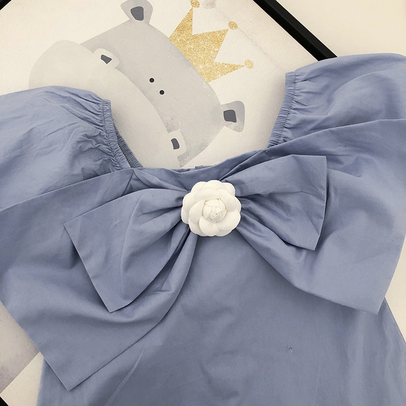 Bow detail Puff Sleeves A-Line Dress
