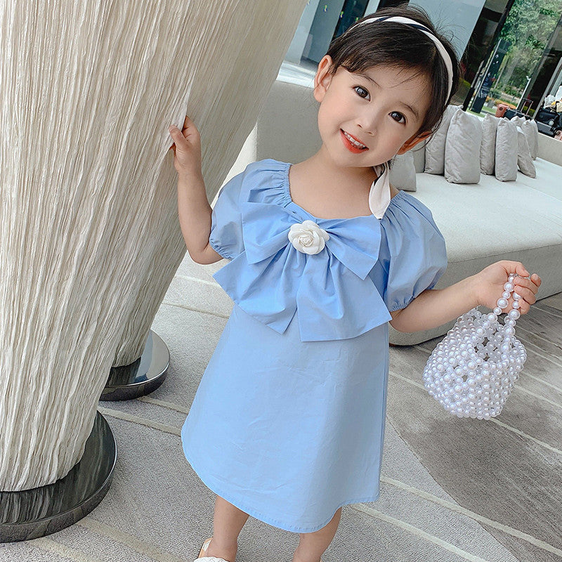Bow detail Puff Sleeves A-Line Dress