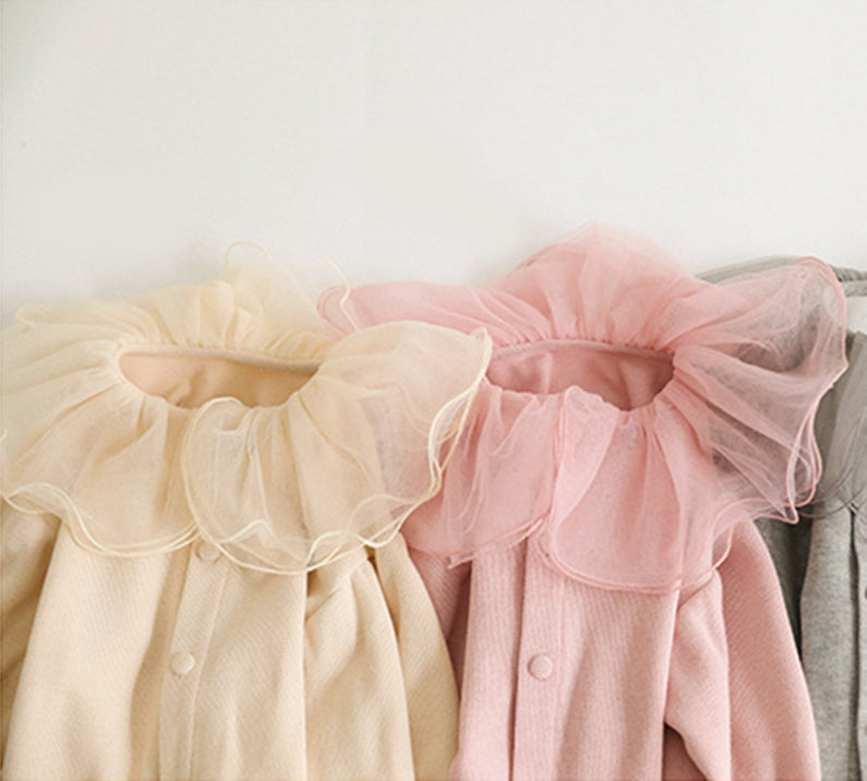 Girls Solid Peter Pan Collar Ruffles Cotton Casual Shirt