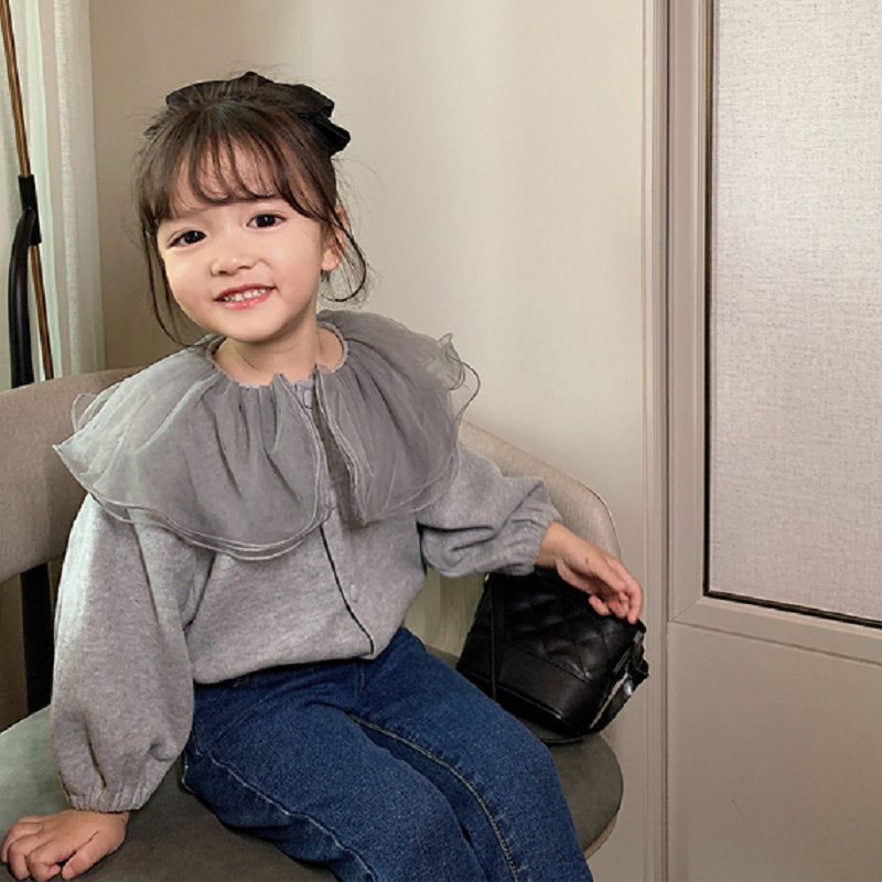 Girls Solid Peter Pan Collar Cotton Casual Shirt