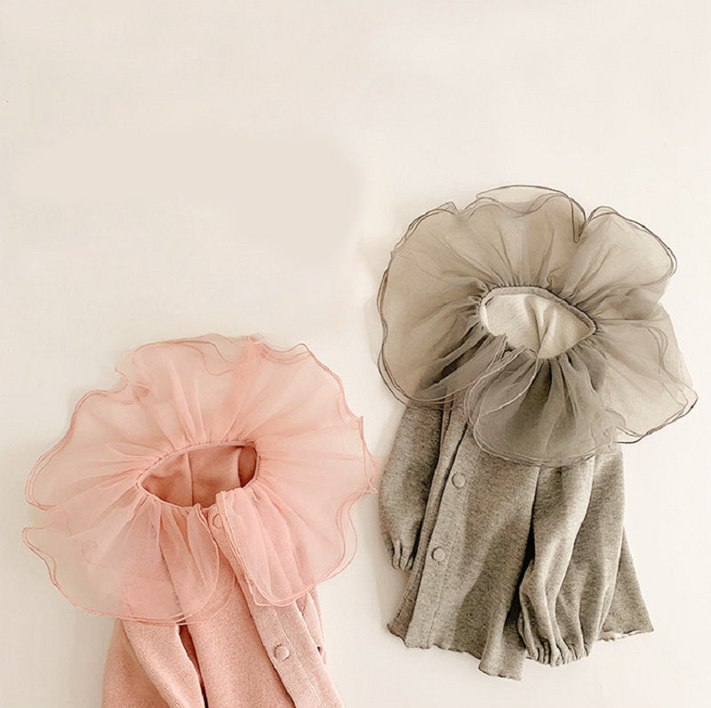 Girls Solid Peter Pan Collar Ruffles Cotton Casual Shirt