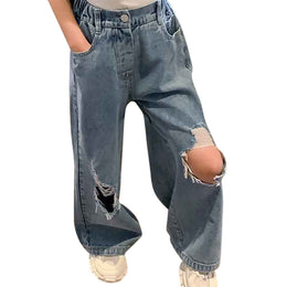 Girls Relaxed Fit Slash Knee Light Fade Jeans