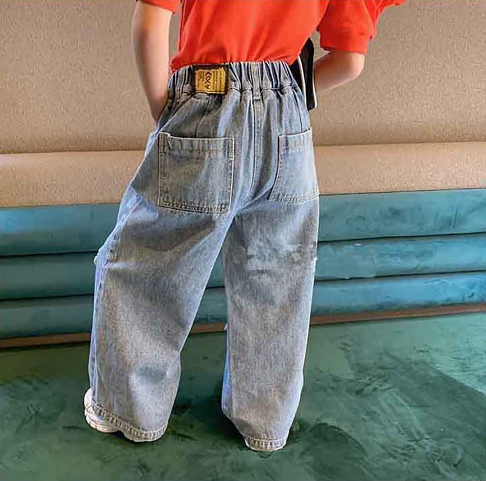 Girls Relaxed Fit Slash Knee Light Fade Jeans