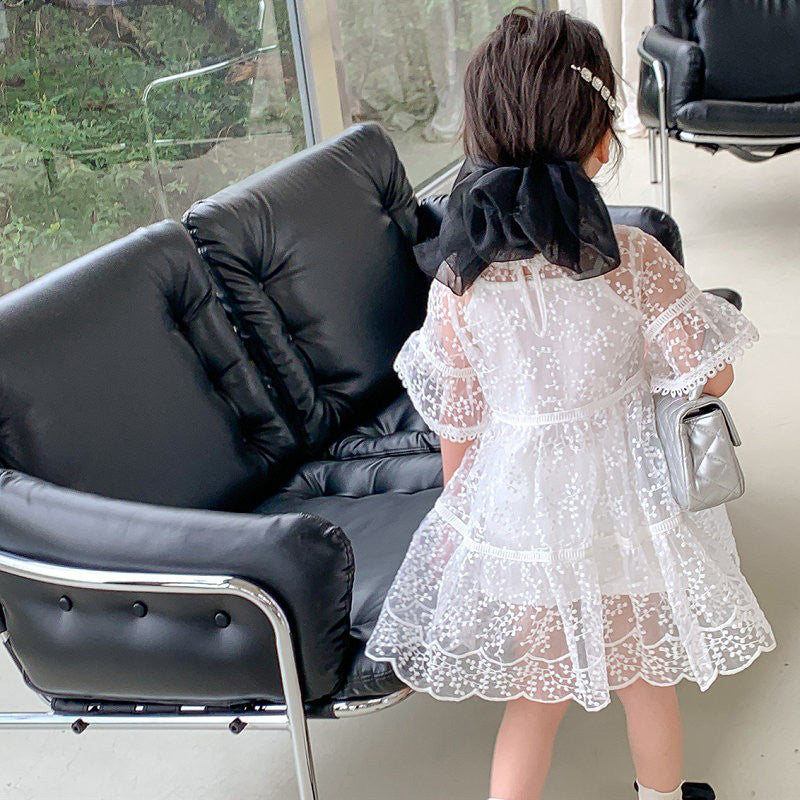 Embroidered Net A-Line Midi Dress