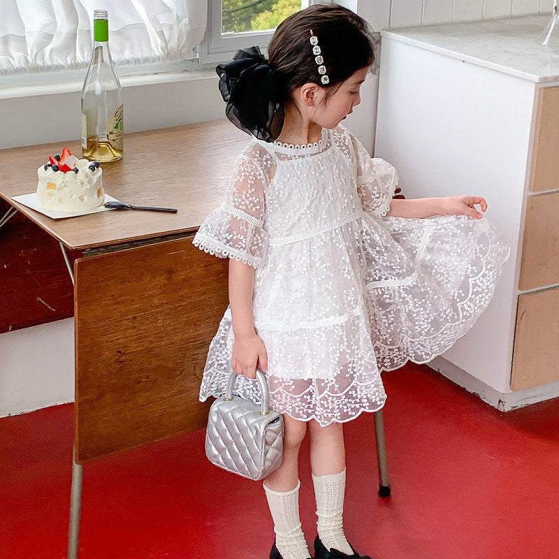 Embroidered Net A-Line Midi Dress