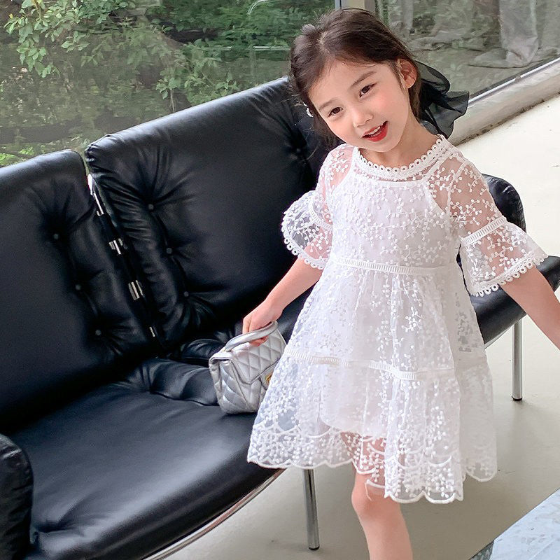 Embroidered Net A-Line Midi Dress
