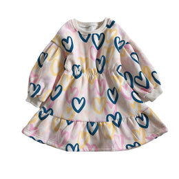 Girls Heart Printed Cotton Puff Sleeve A-Line Dress