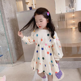 Girls Printed Puff Sleeve Fit and Flare Dress