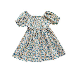 Girls Floral Print Puff Sleeve Fit & Flare Dress