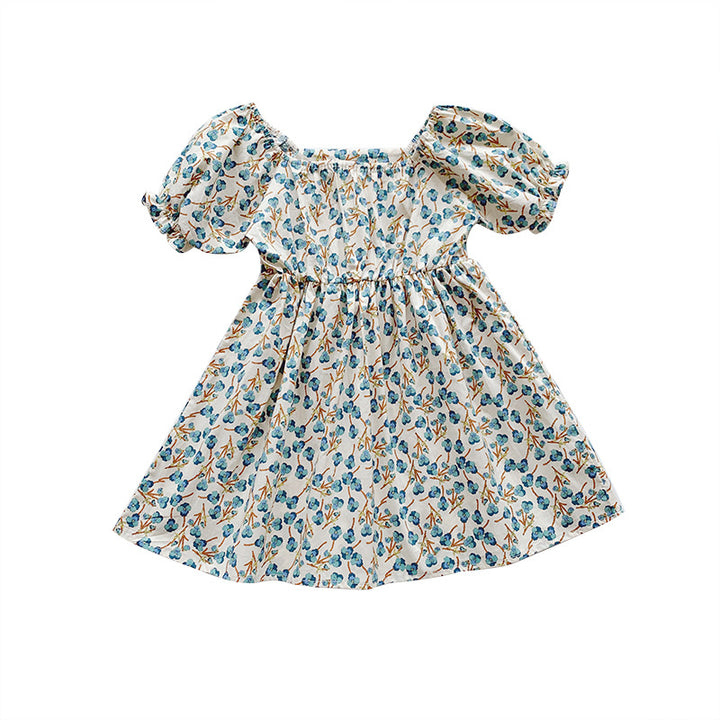 Girls Floral Print Puff Sleeve Fit & Flare Dress