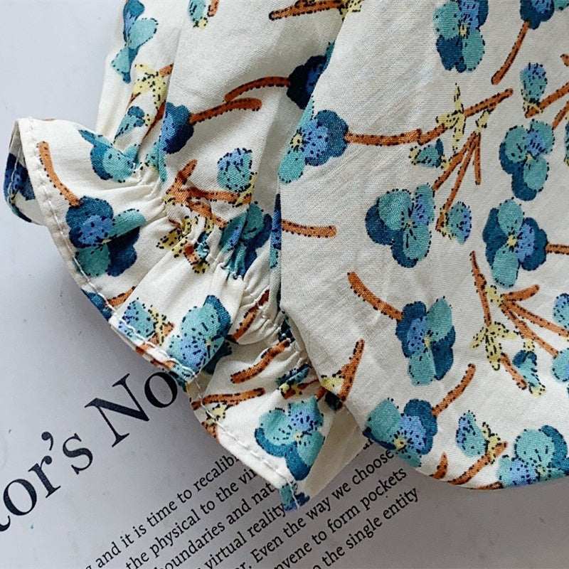 Girls Floral Print Puff Sleeve Fit & Flare Dress