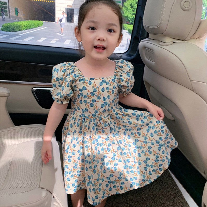 Girls Floral Print Puff Sleeve Fit & Flare Dress