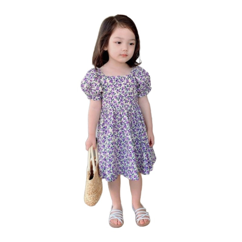 Floral Print Puff Sleeve A-Line Dress