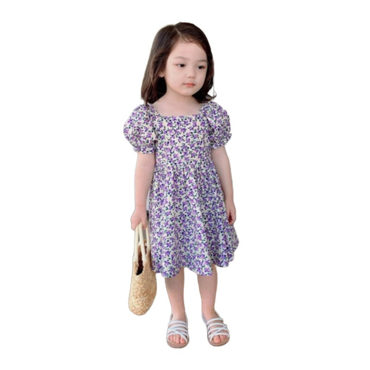 Floral Print Puff Sleeve A-Line Dress