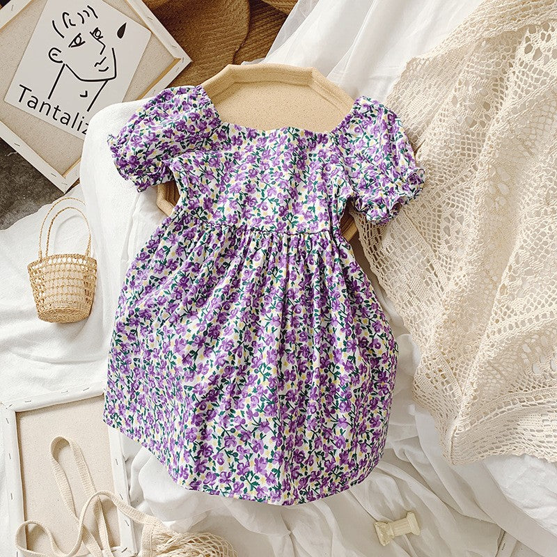 Floral Print Puff Sleeve A-Line Dress