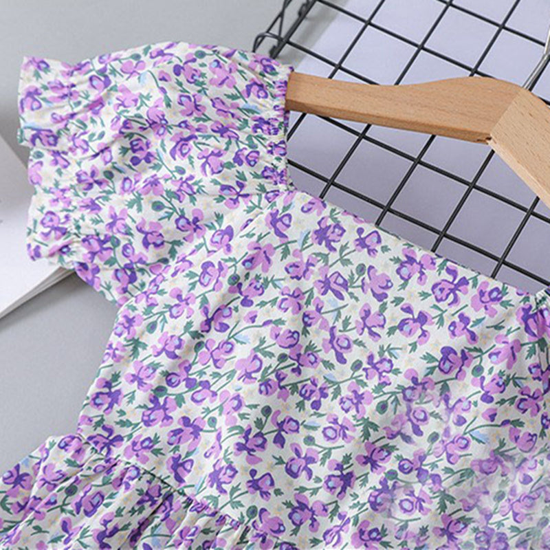 Floral Print Puff Sleeve A-Line Dress