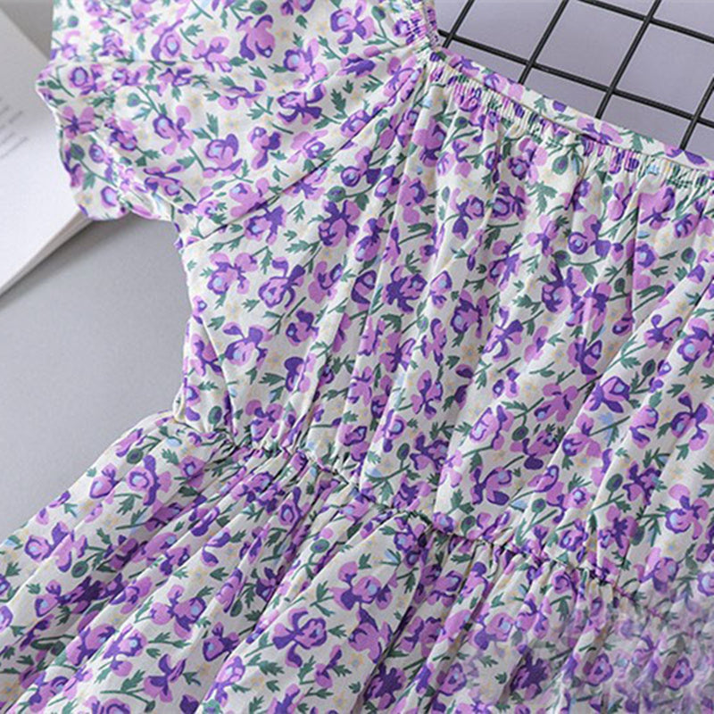 Floral Print Puff Sleeve A-Line Dress