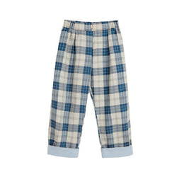 Girls Checked Mid-Rise Slip-On Loose Fit Trousers