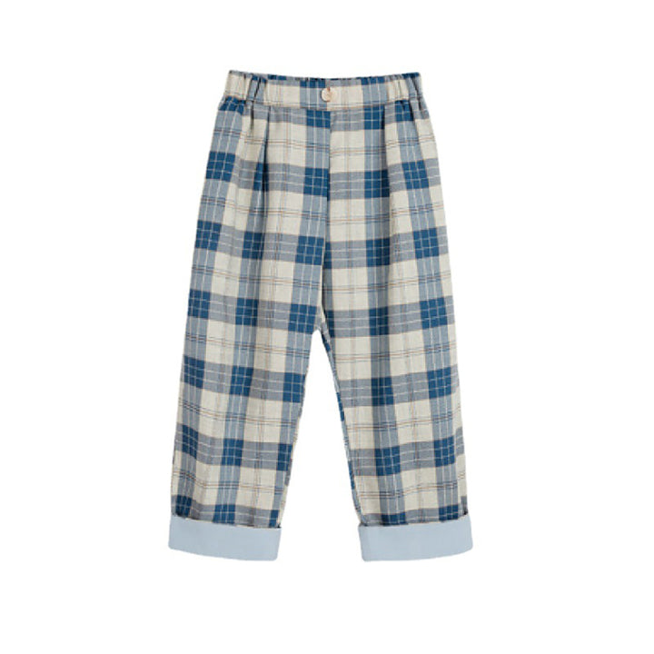 Girls Checked Mid-Rise Slip-On Loose Fit Trousers