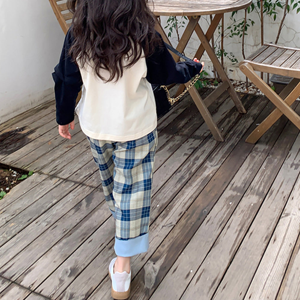 Girls Checked Mid-Rise Slip-On Loose Fit Trousers