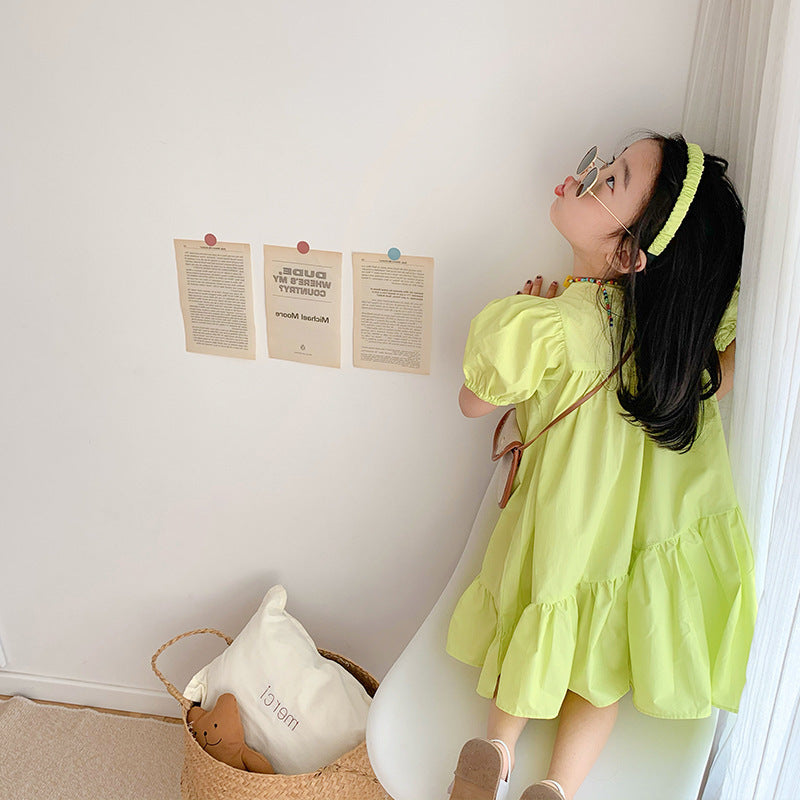 Girls Puff Sleeve Empire Dress