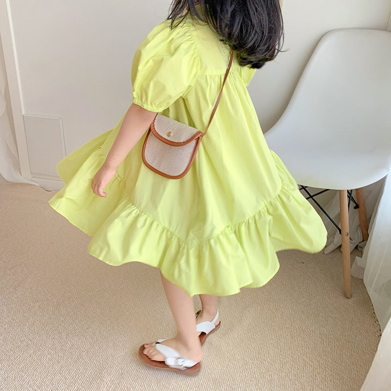 Girls Puff Sleeve Empire Dress