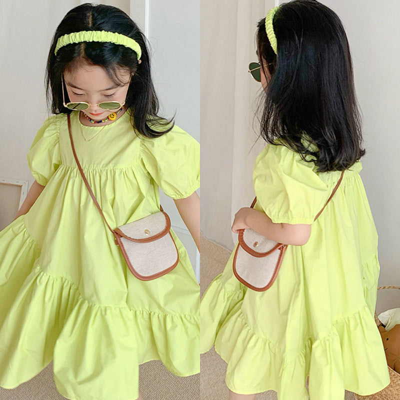 Girls Puff Sleeve Empire Dress