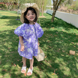 Girl Floral Puff Sleeve A-Line Dress