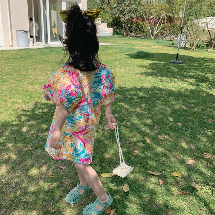 Girl Floral Puff Sleeve A-Line Dress