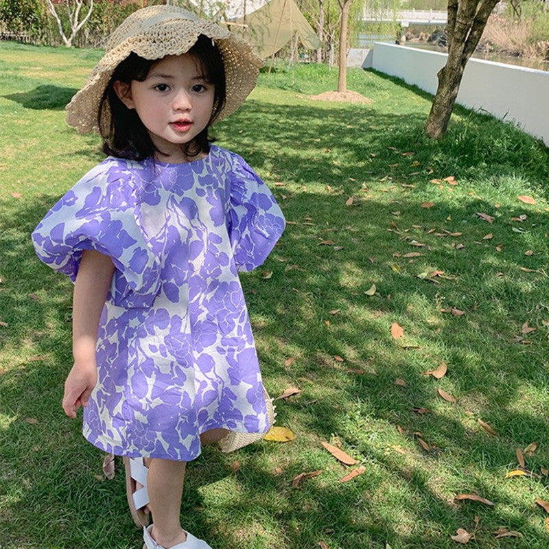 Girl Floral Puff Sleeve A-Line Dress