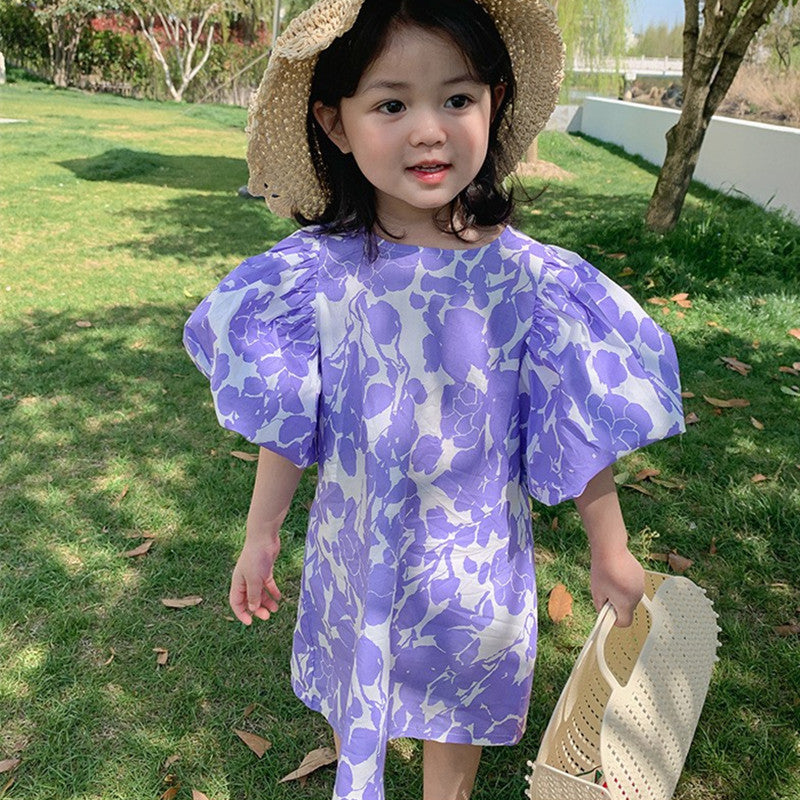 Girl Floral Puff Sleeve A-Line Dress