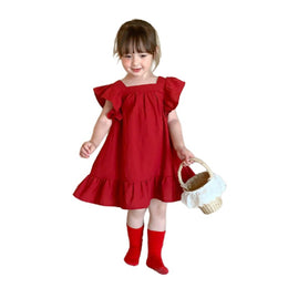 Girls Flutter Sleeves A-Line Dress