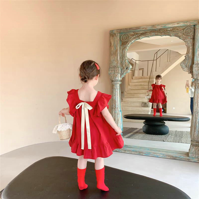 Girls Flutter Sleeves A-Line Dress