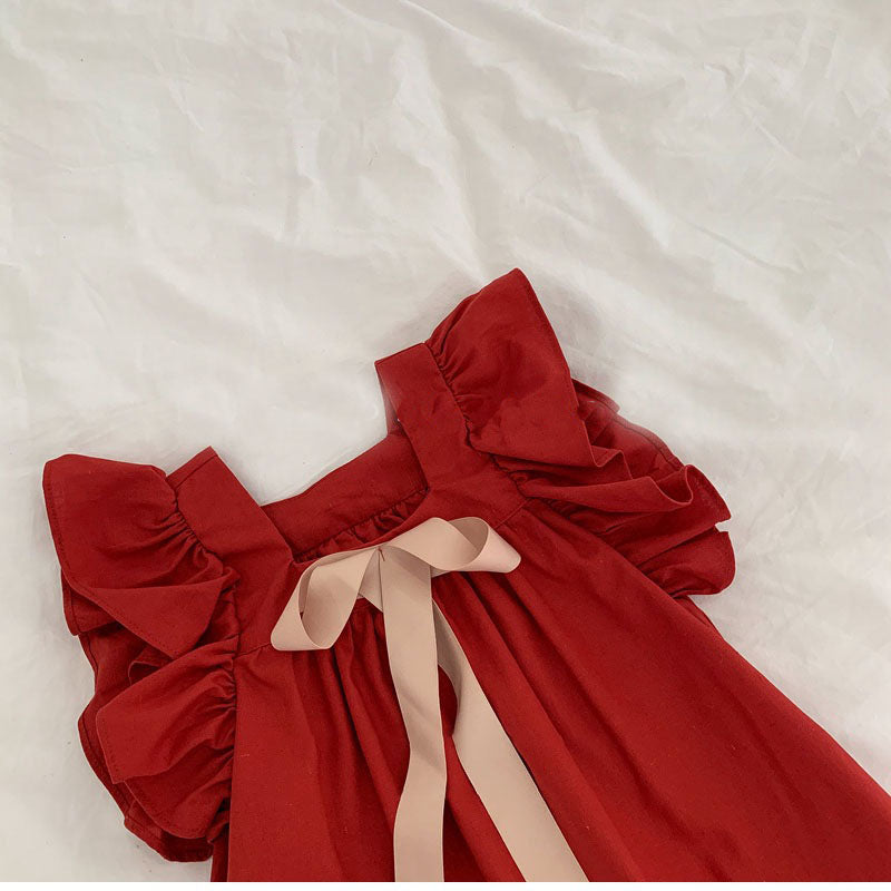 Girls Flutter Sleeves A-Line Dress