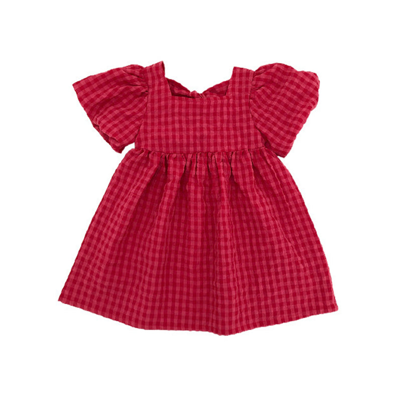 Checked Flutter Sleeve Fit & Flare Dress
