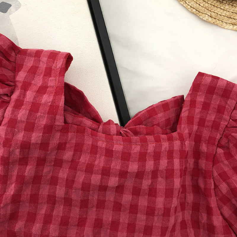 Checked Flutter Sleeve Fit & Flare Dress