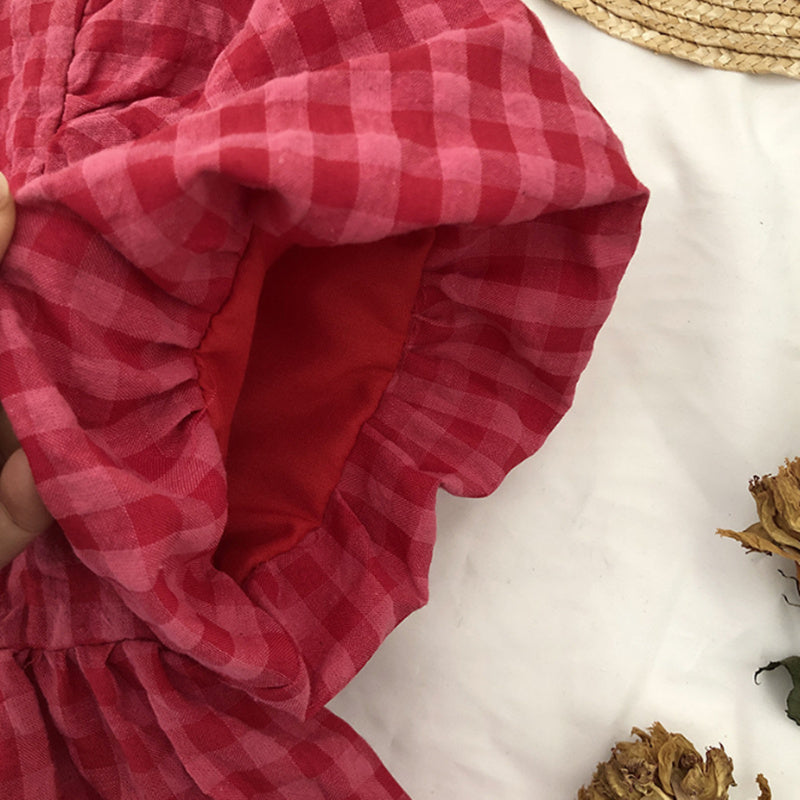 Checked Flutter Sleeve Fit & Flare Dress
