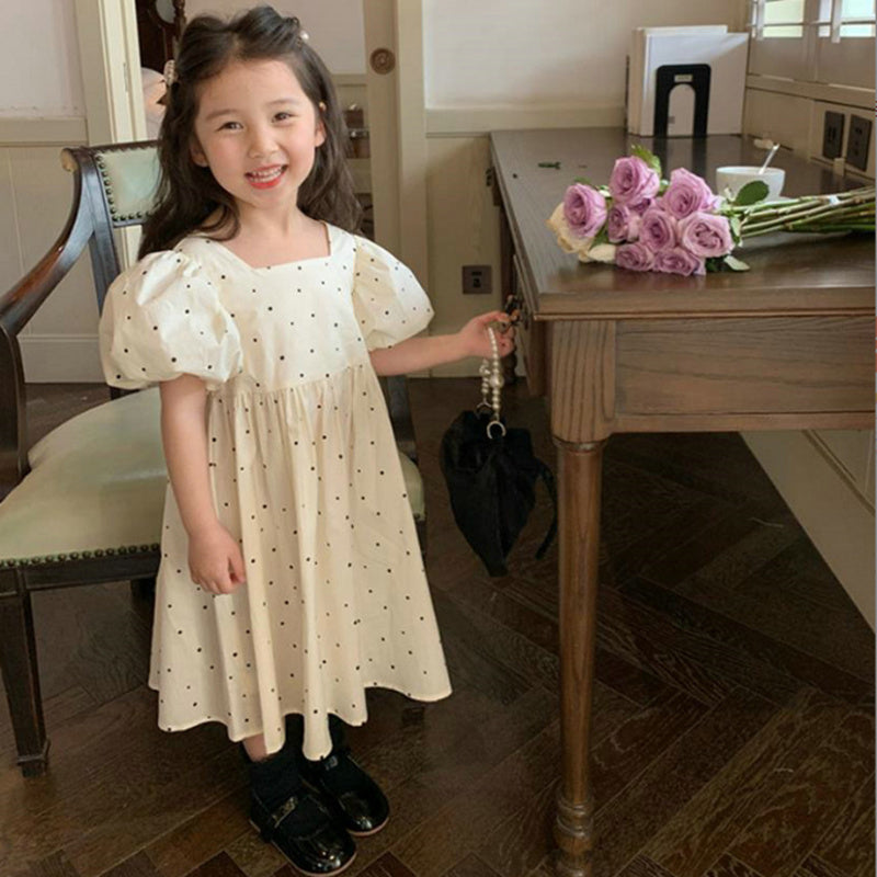Girls Polka Dot Print Fit & Flare Dress