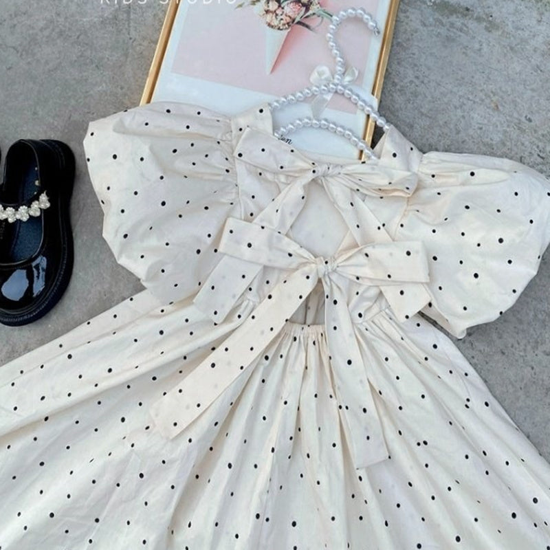 Girls Polka Dot Print Fit & Flare Dress
