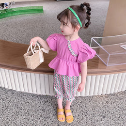 Girls Round Neck Pure Cotton Top with Capris