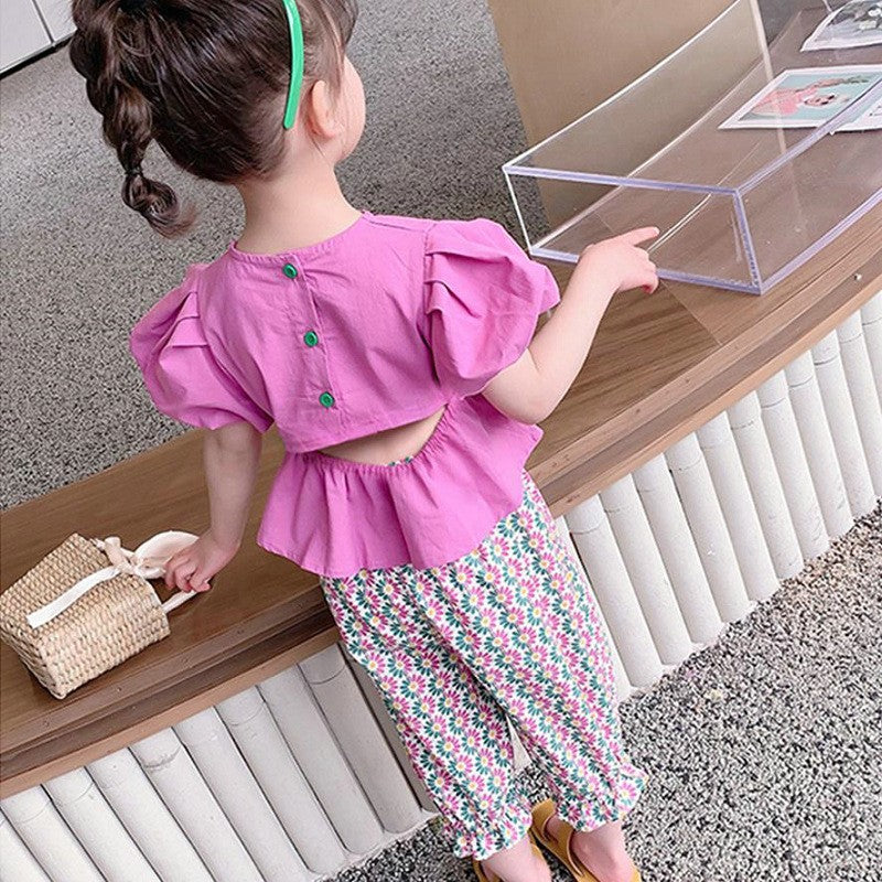 Girls Round Neck Pure Cotton Top with Capris