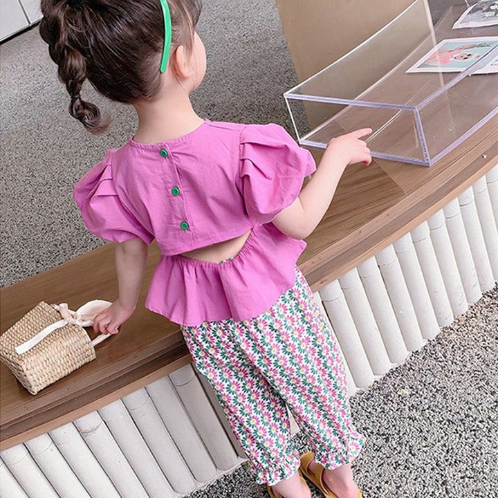 Girls Round Neck Pure Cotton Top with Capris