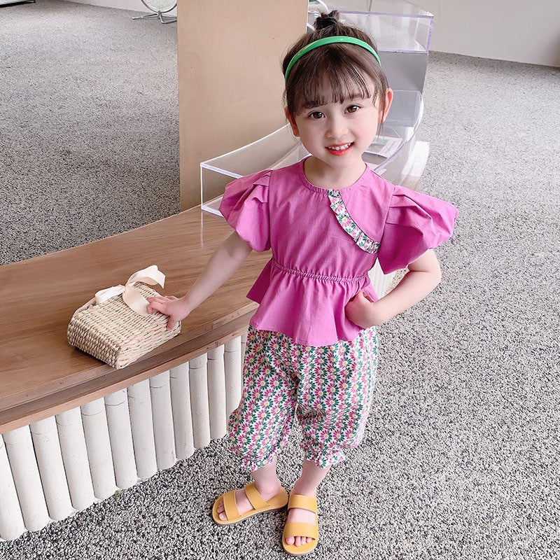 Girls Round Neck Pure Cotton Top with Capris