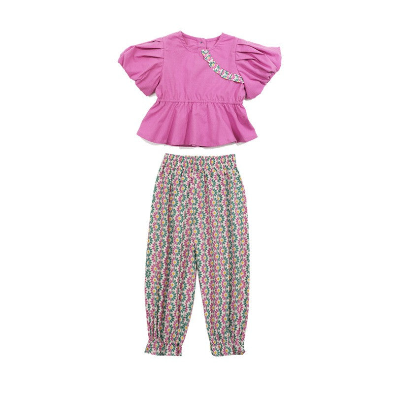 Girls Round Neck Pure Cotton Top with Capris