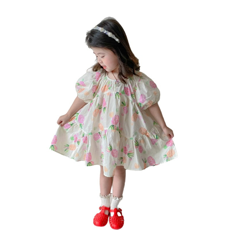 Printed Puff Sleeves A-Line Dress