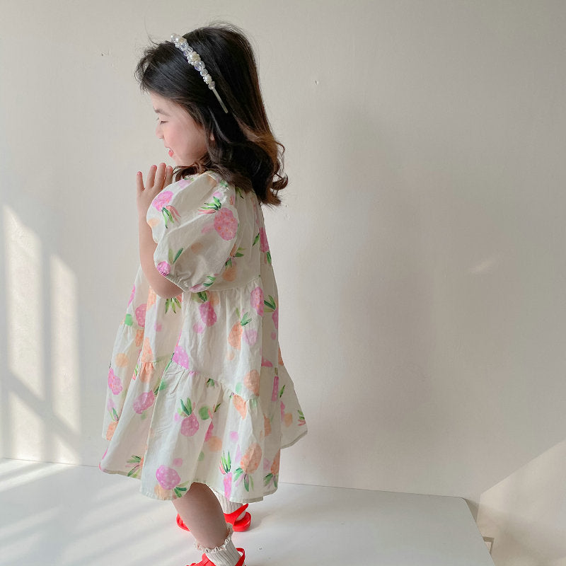 Printed Puff Sleeves A-Line Dress