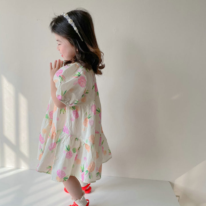 Printed Puff Sleeves A-Line Dress